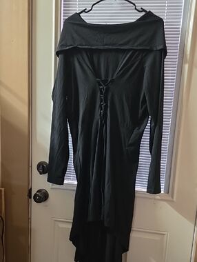 Black  Lace-Up Long Top Or Mini Dress